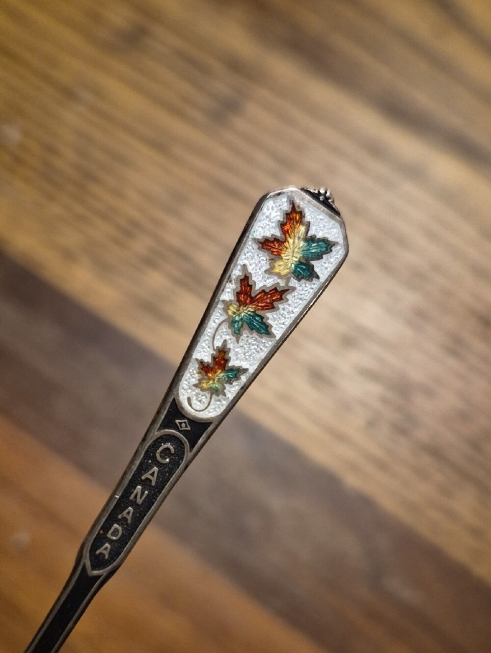 Canada Souvenir Sterling Enamel Handle Spoon with Maple Leaf Design - Picture 4 of 5